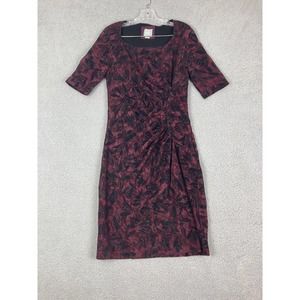 Maeve Anthropologie Size 8 Lacy Stretchy Burgundy Gathered Fully Lined Dress